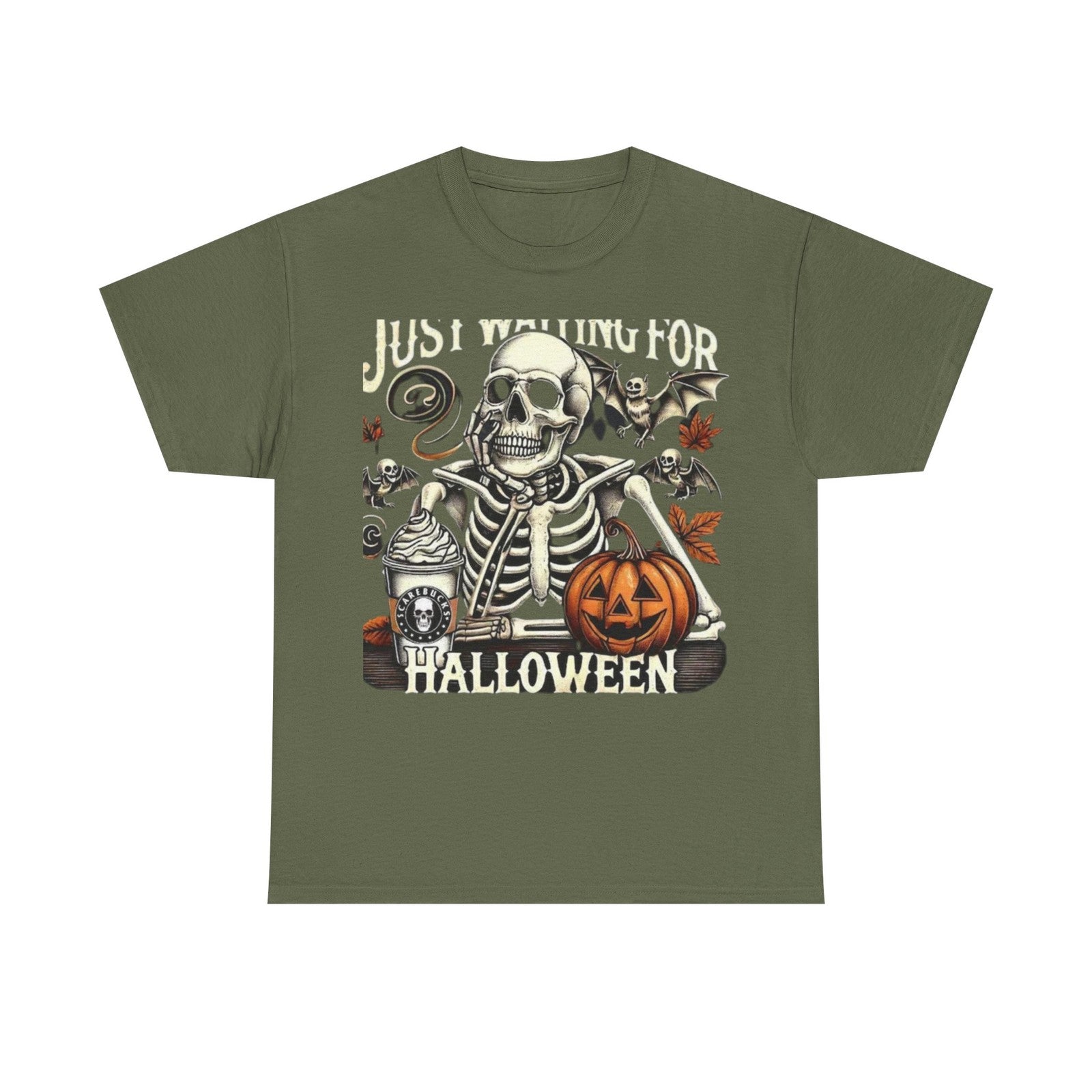 Womans Halloween T Shirt Just Waiting for Halloween Fall Graphic Shirt, Retro
