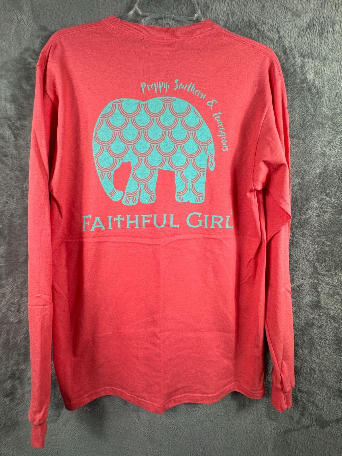 Simply Southern Womens Shirt Faithful Girl Long Sleeve T-Shirt Coral Medium