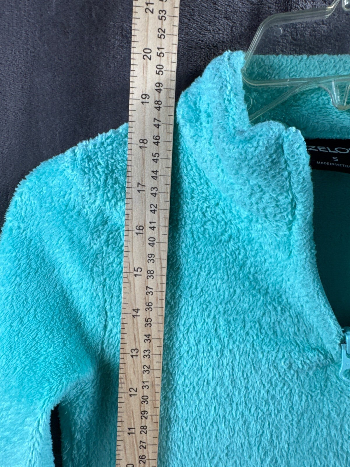 Zelos Kids Turquoise Fuzzy Pullover With Star Embroidery Cozy Half-Zip Size S