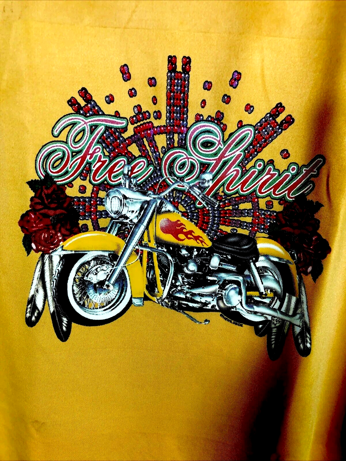 Women’s T-Shirt Free Spirit Biker Yellow Size Adult Extra Large