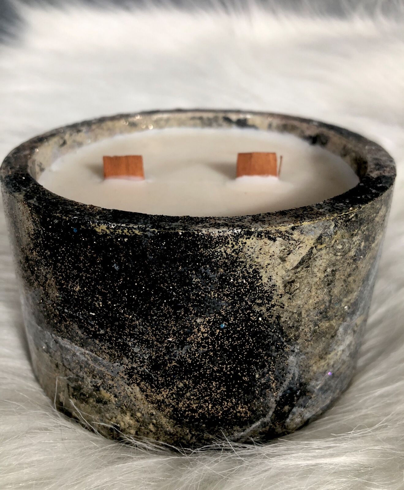 Hand Poured Iced Vanilla Woods Soy Candle Handmade Concrete Vessel 2 Wood Wicks