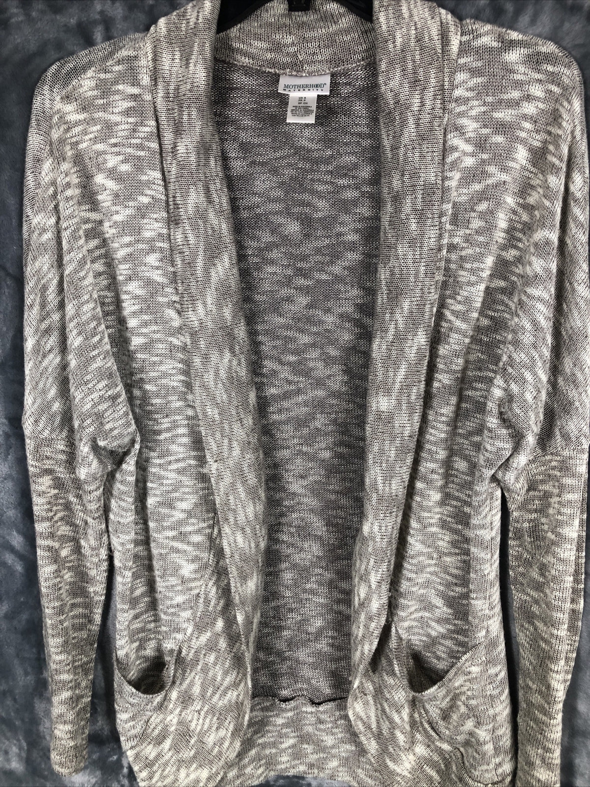 Motherhood Woman's Maternity Gray Open Front Knit Cardigan Sweater With Pockets