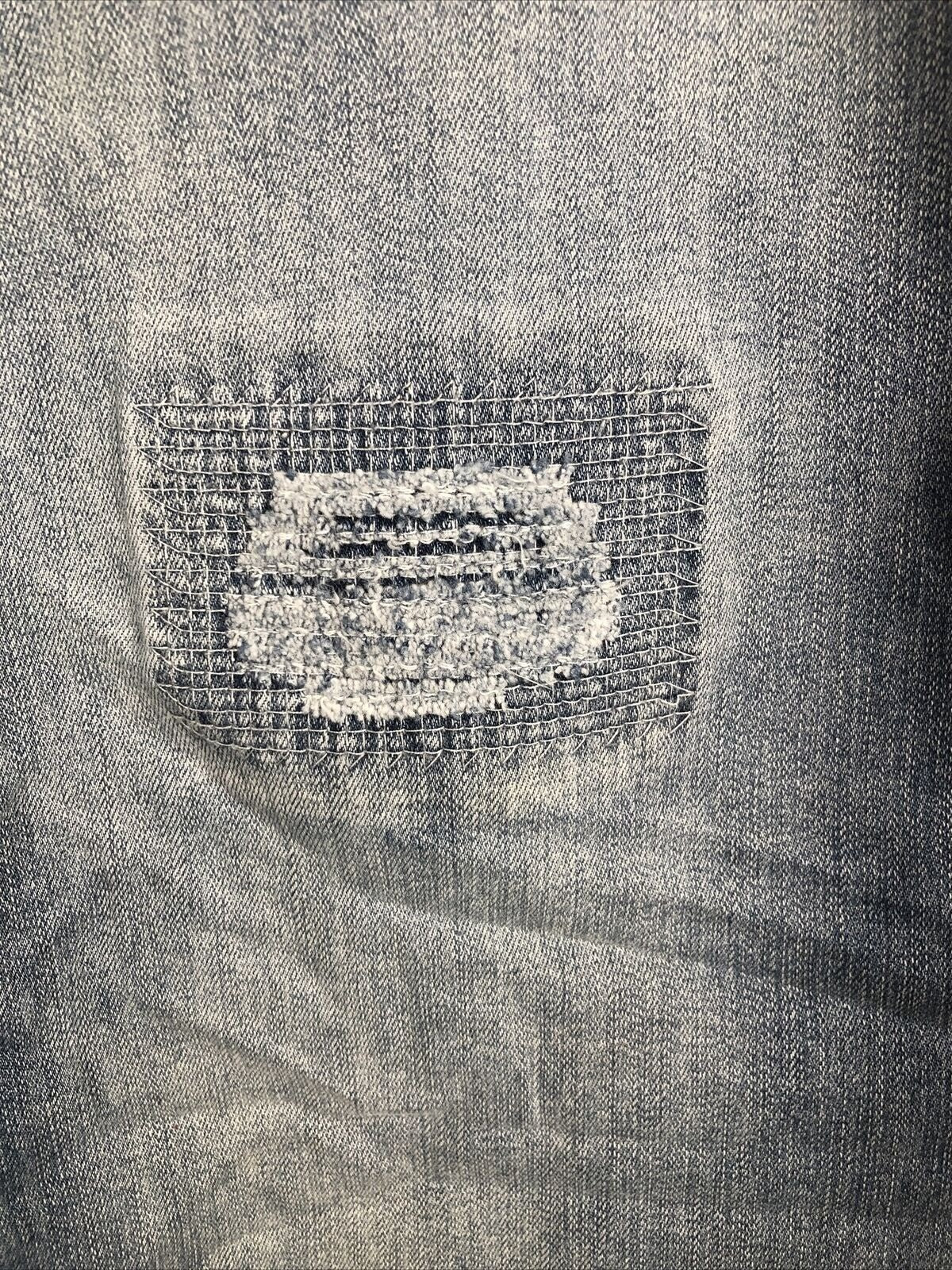 Vintage Distressed Womans Jeans Blue Denim With Floral Patchwork