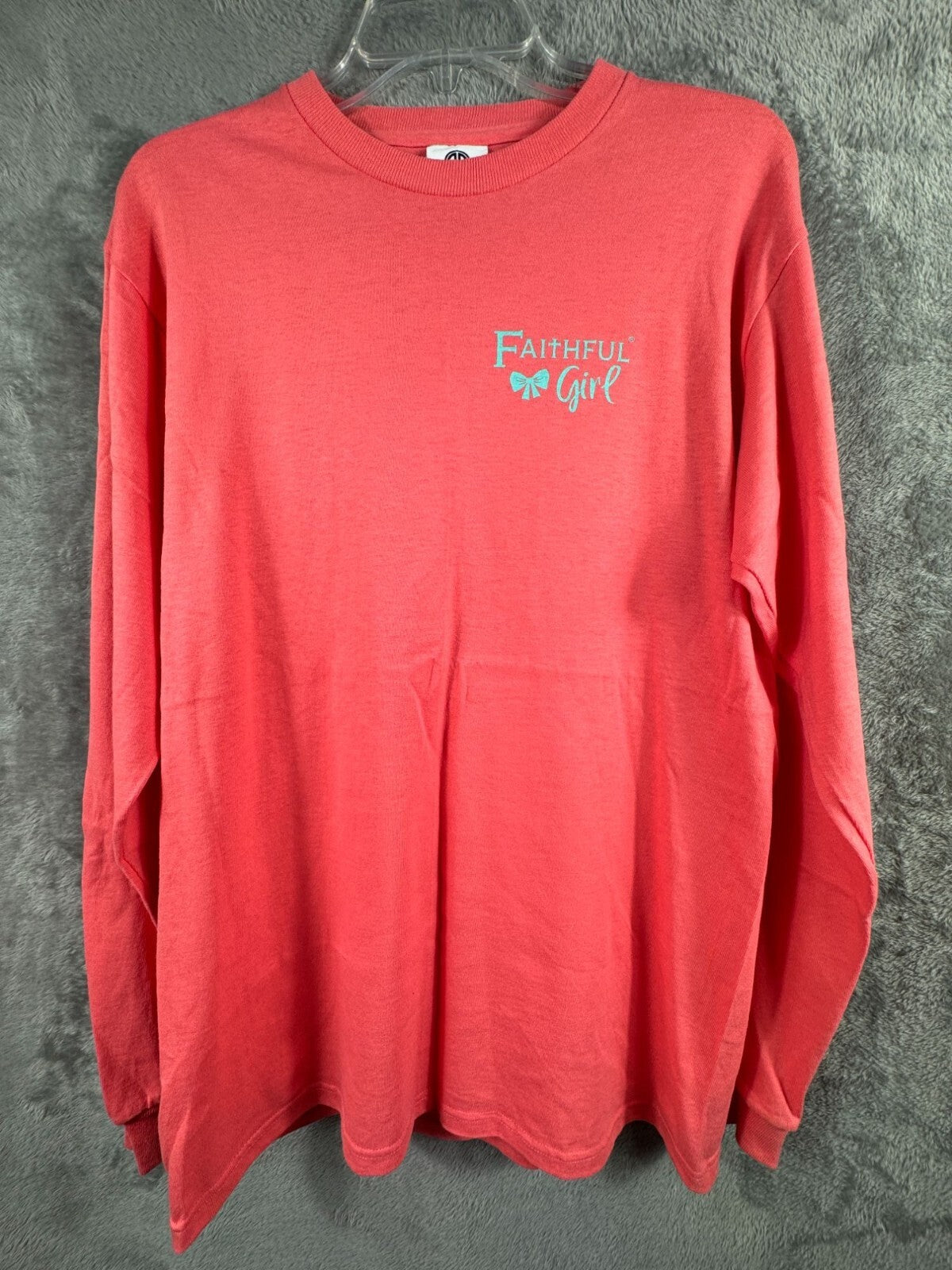 Simply Southern Womens Shirt Faithful Girl Long Sleeve T-Shirt Coral Medium