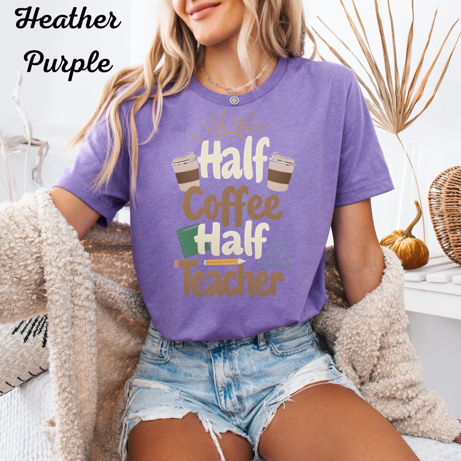 Womans T Shirt Half Teacher Half Coffee Top Retro Cute Teacher Gift 