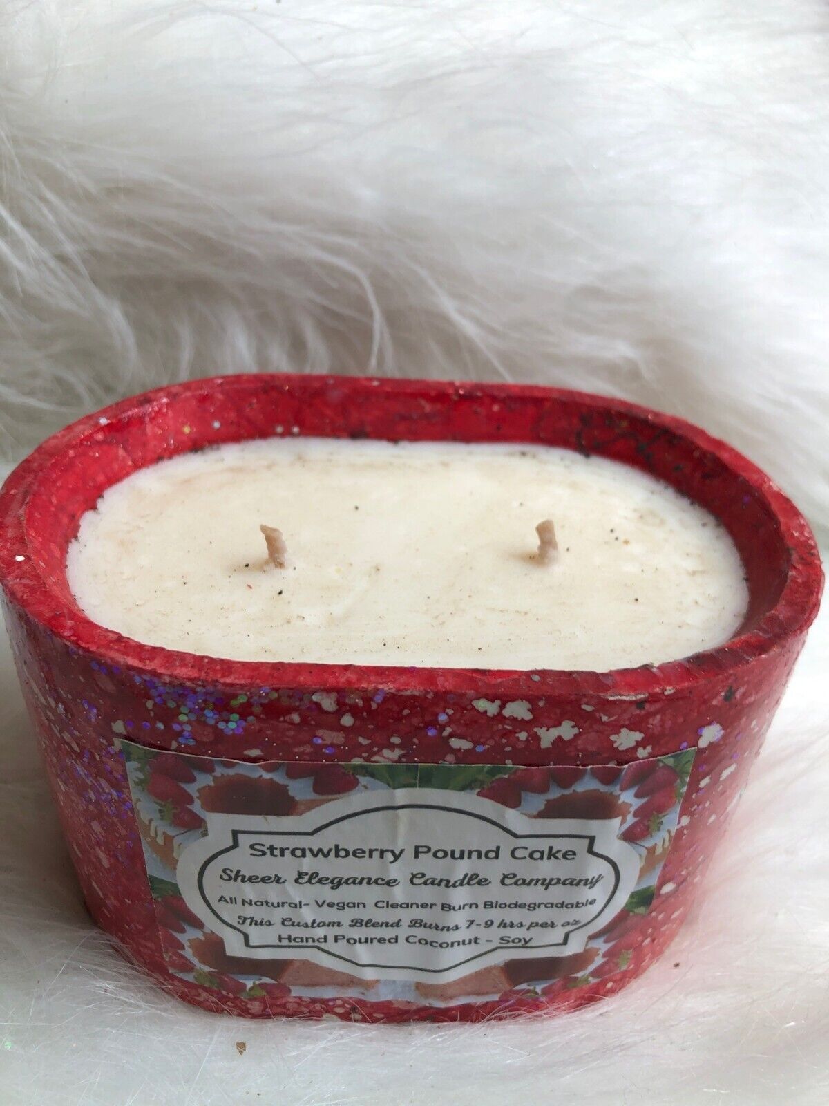 Strawberry Pound Cake Candle 7-9 Hr Burn Biodegradable Hand Poured Vegan Coconut