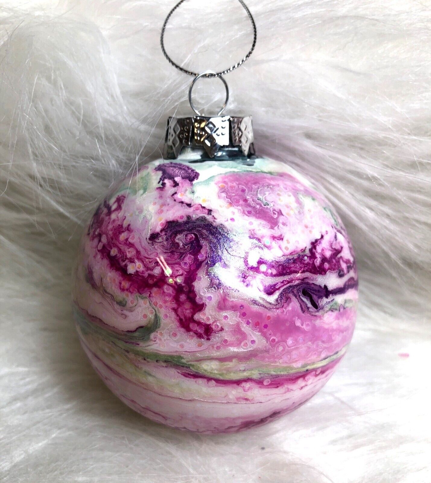 Hand-Painted Swirled Pink & Purple Christmas Ornament 4"