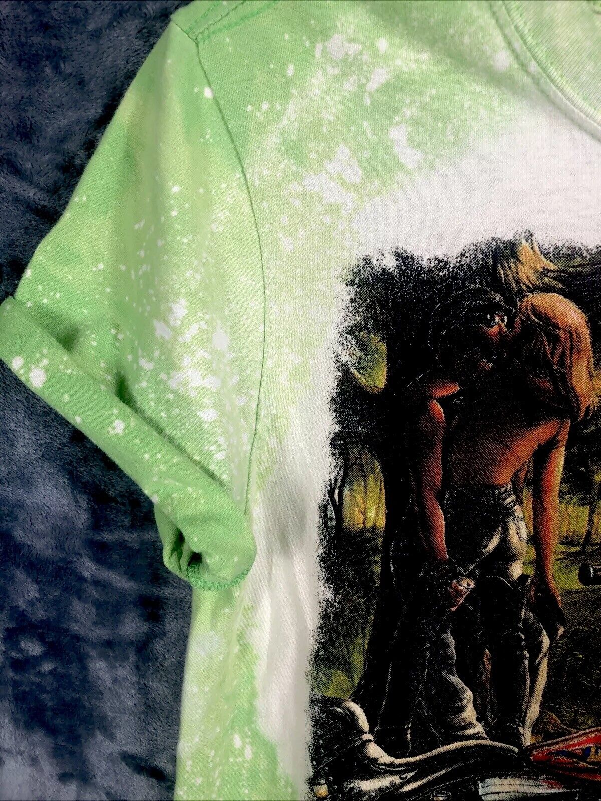 Biker T Shirt Tie Dye Bleached A Way Of Life Womens Distressed Green Small Shirt