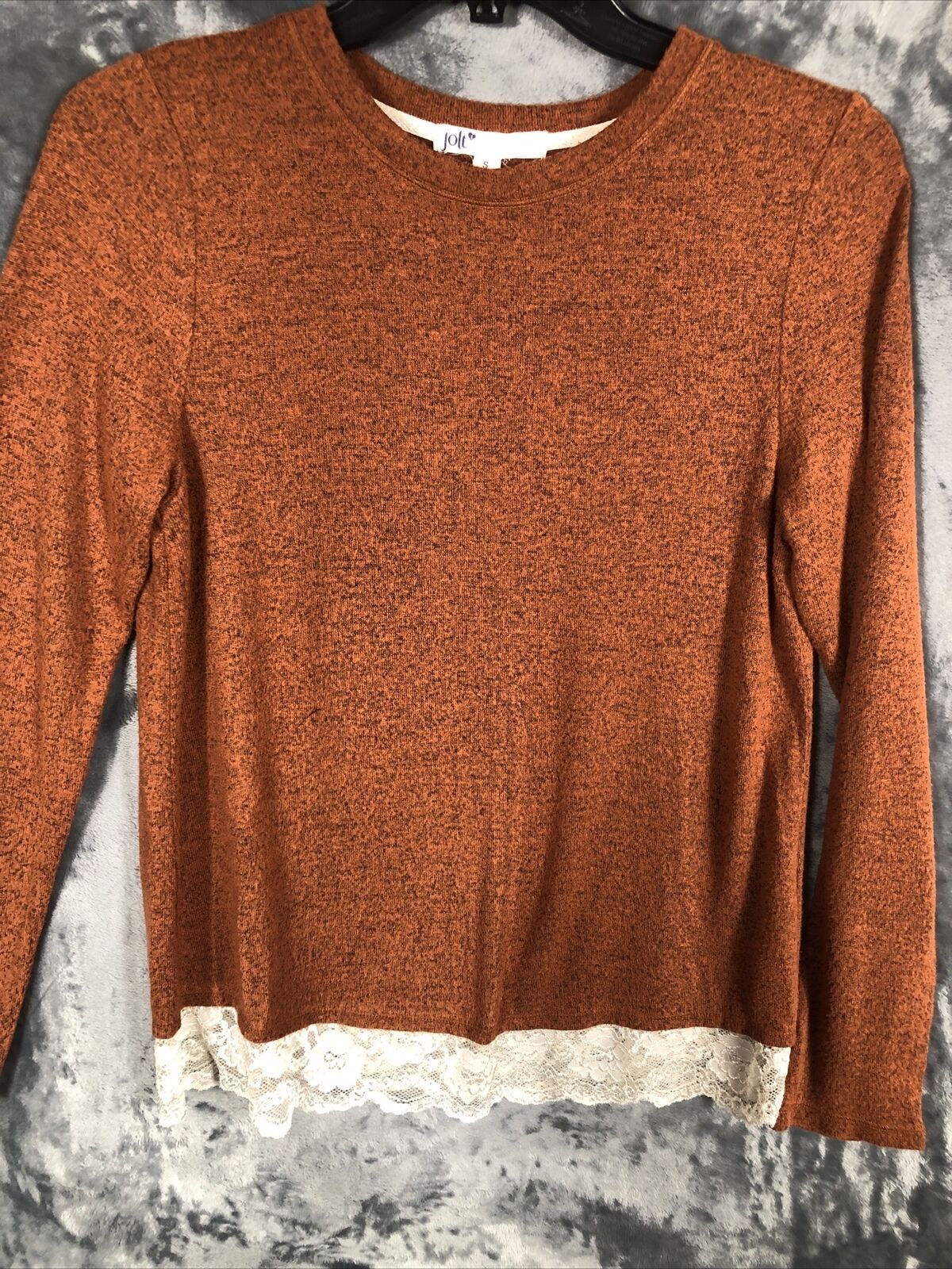 Jolt Women’s Pullover Size Small Long Sleeve Rust Color Bottom Lace Trim