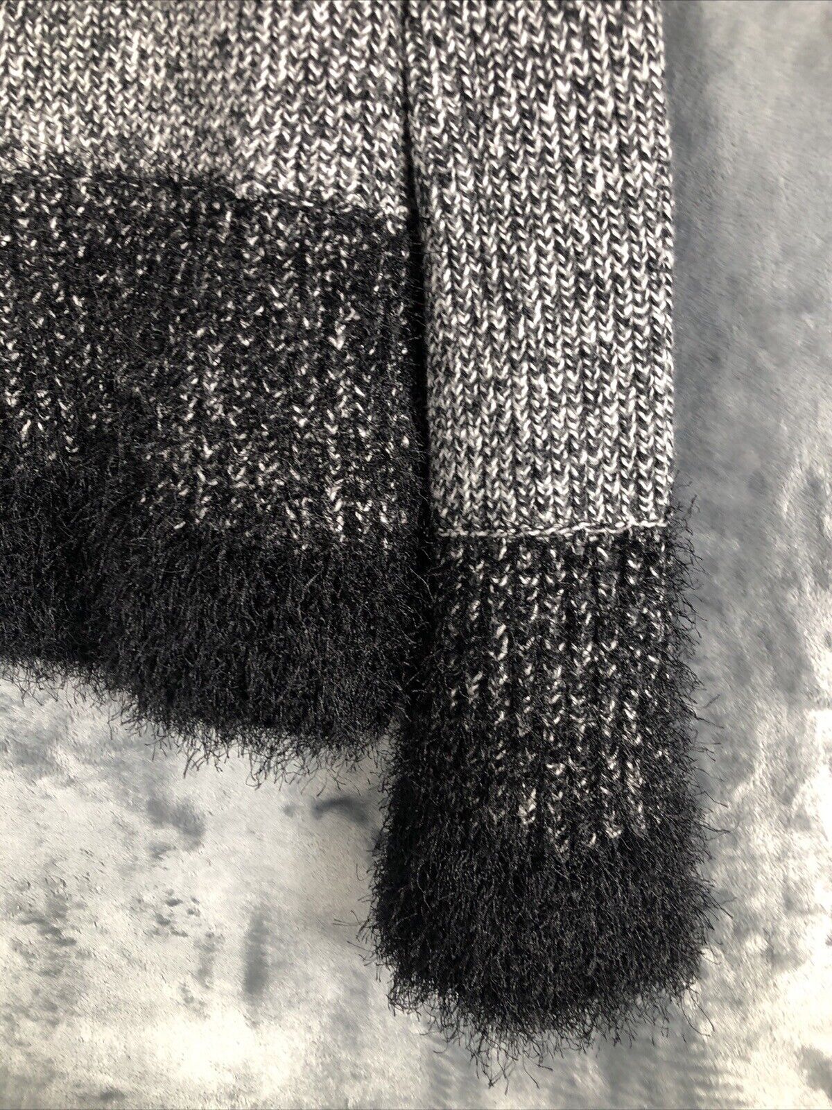 Woman's Black and White Sweater Fuzzy Trim Sleeves and Waist Size Small