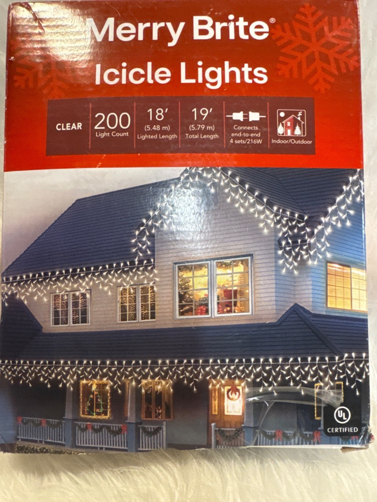 Merry Brite Icicle Lights Clear 200 Count 19 Ft Indoor/Outdoor Holiday Decoratio