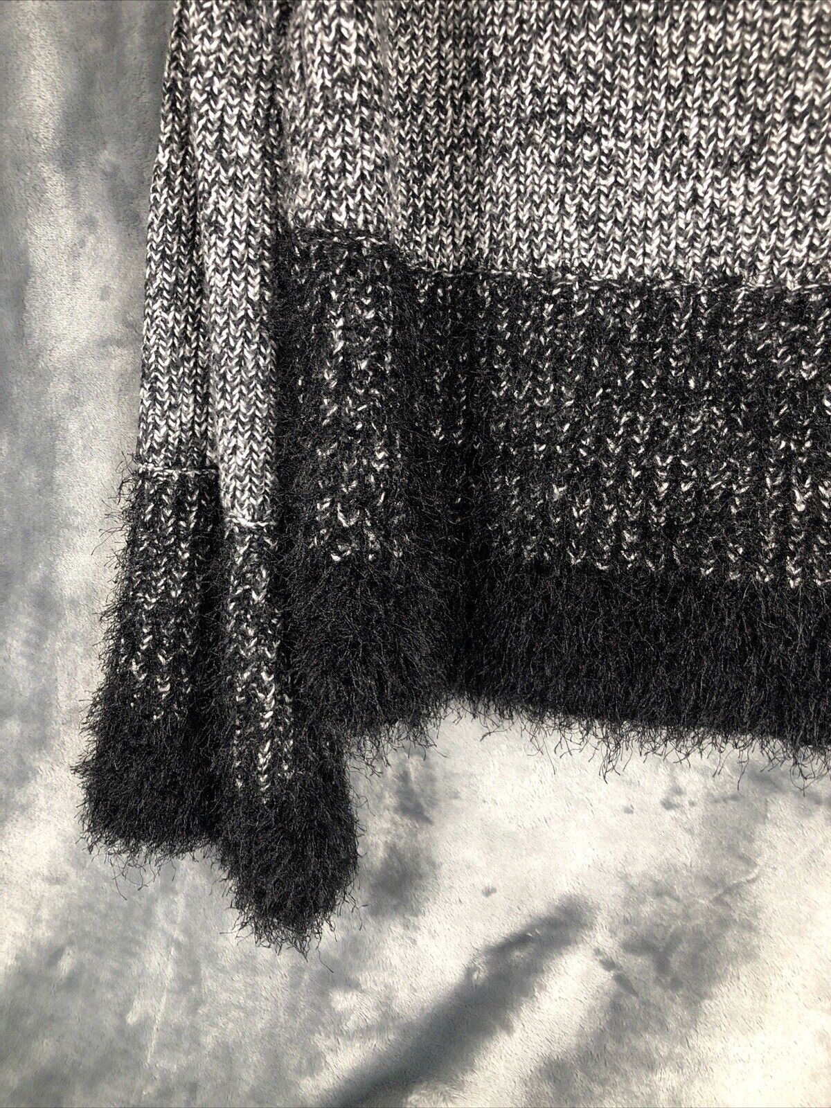 Woman's Black and White Sweater Fuzzy Trim Sleeves and Waist Size Small