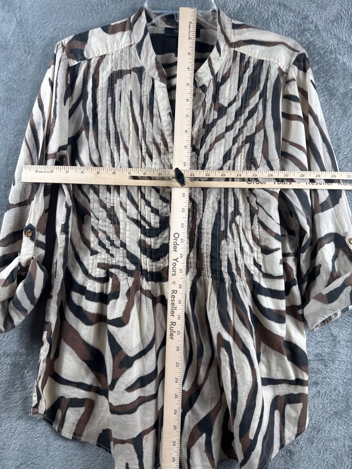 Style & Co Womens Shirt Zebra Print Button-Front Blouse M  Brown/Beige