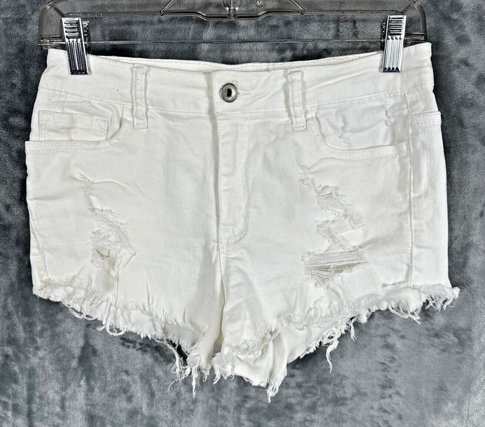 White Distressed Frayed Hem Denim Shorts Size M Klique B