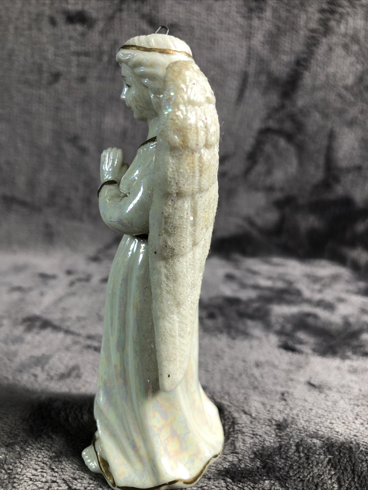 Vintage Christmas Angel Ornament Sparkling Wings Without String Gold Trim