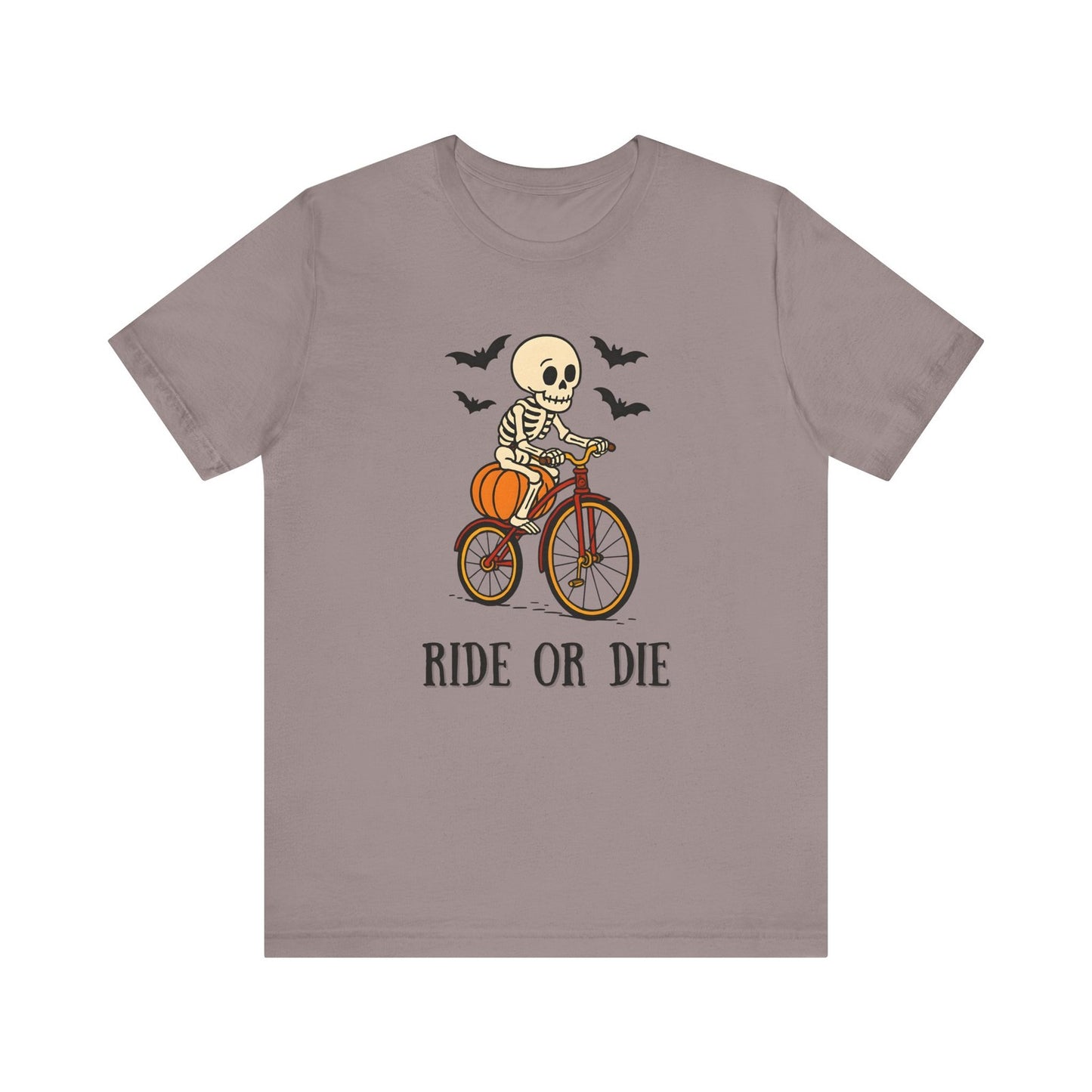 Womans Halloween T Shirt Ride Or Die Shirt  Skeleton on a Bike  Funny Tee
