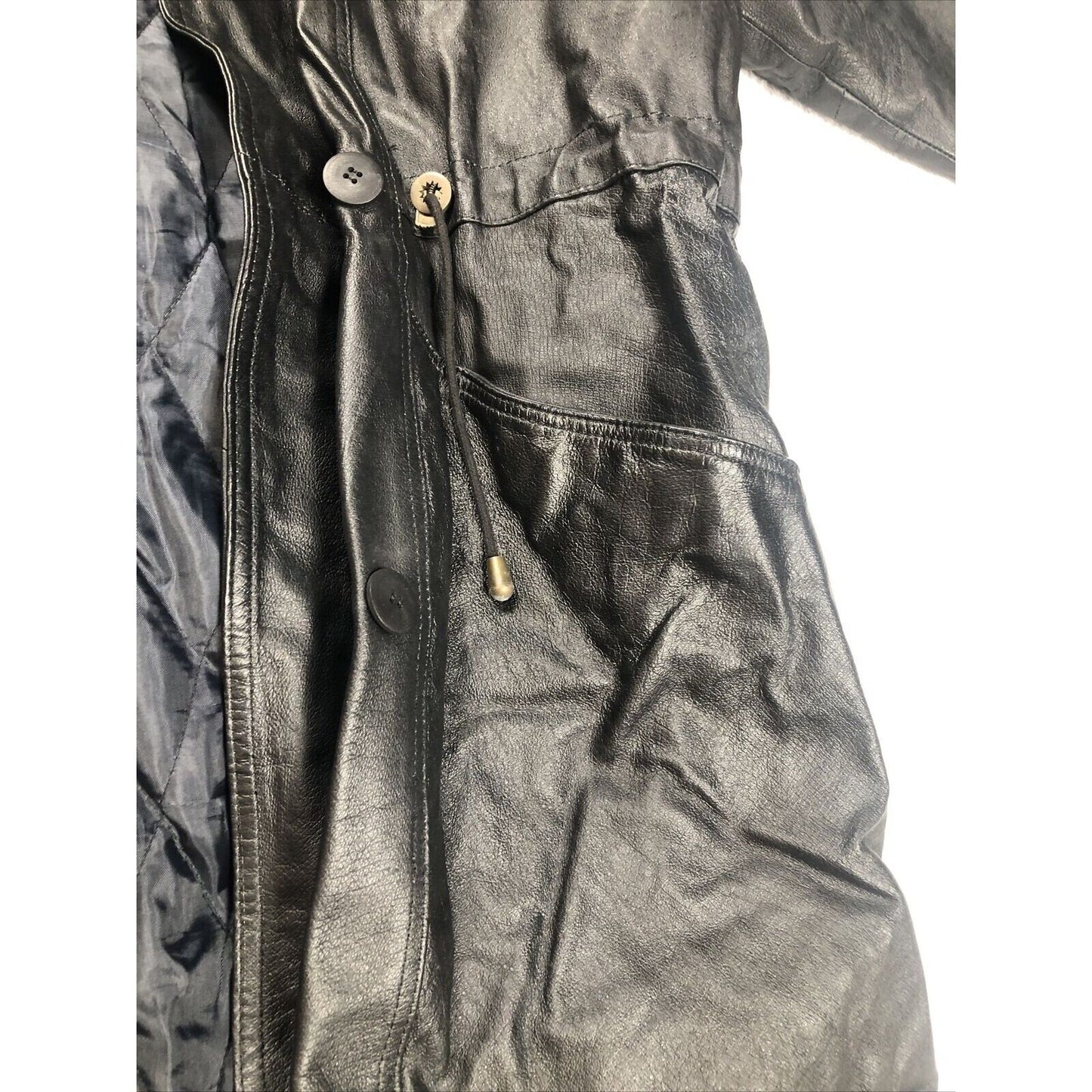 BB Dakota Coat Woman’s Leather Hooded Trench Coat Adult Medium Black