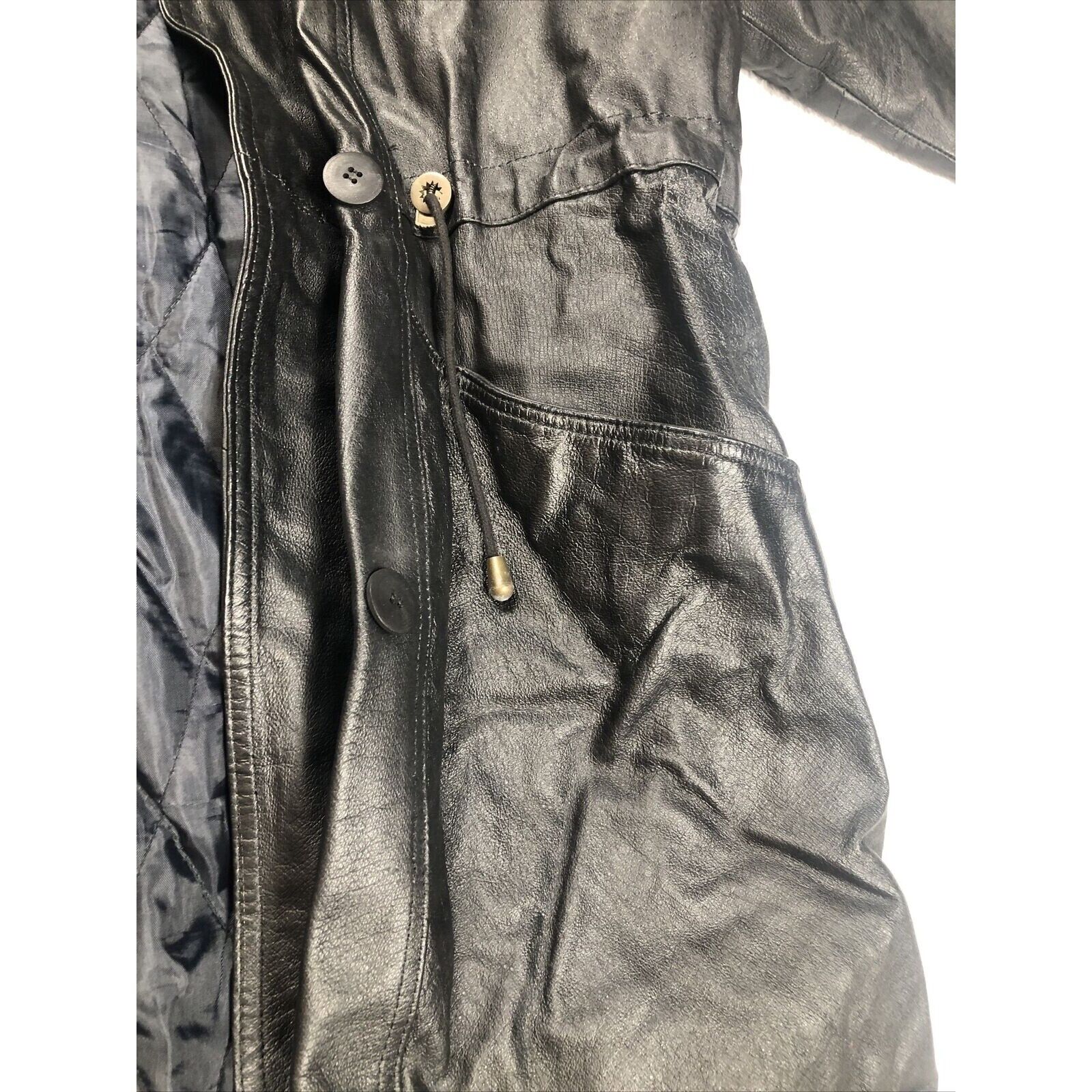 BB Dakota Coat Woman’s Leather Hooded Trench Coat Adult Medium Black