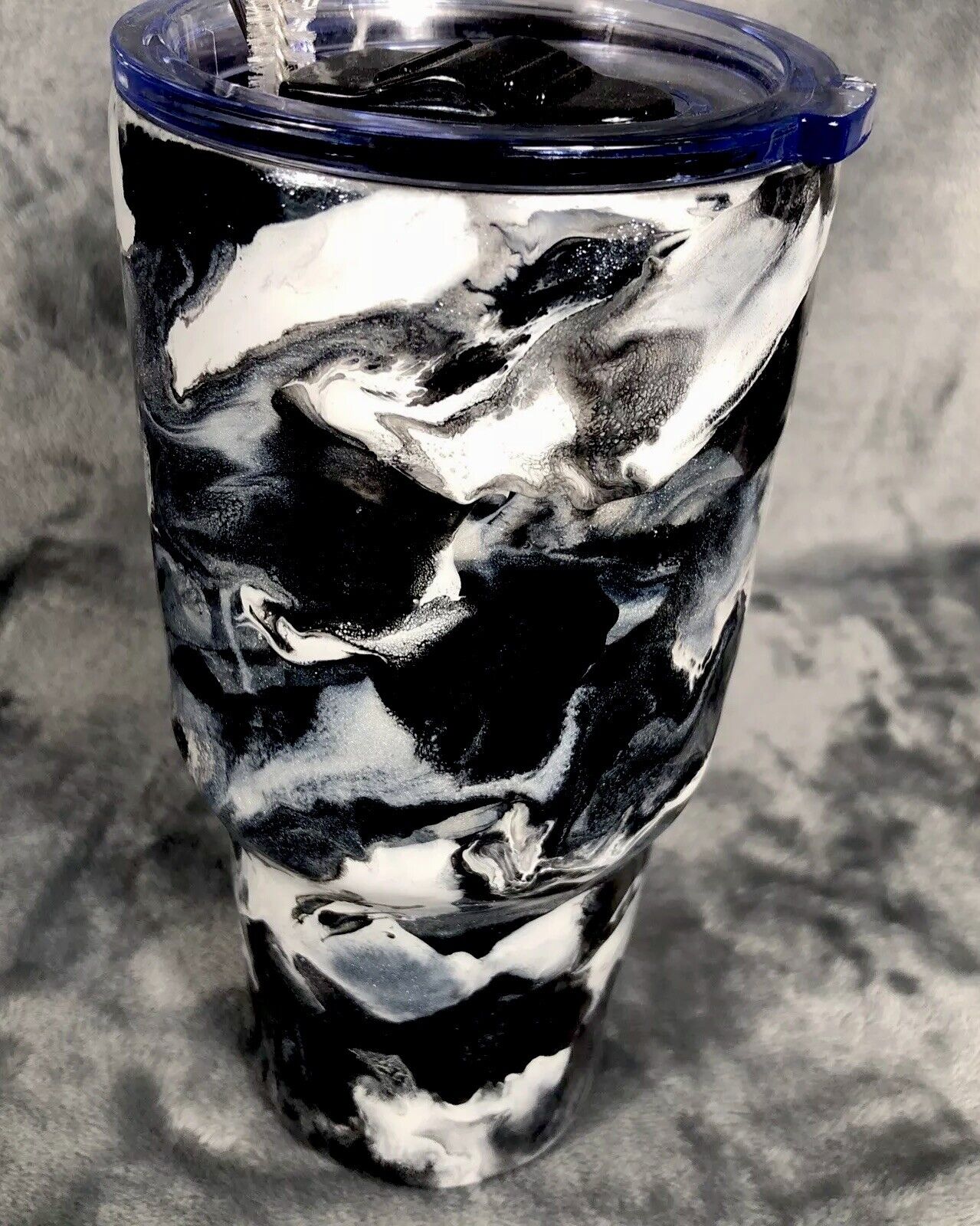 32 Oz Stainless Steel Tumbler Custom Made One Of A Kind Handmade Black/White