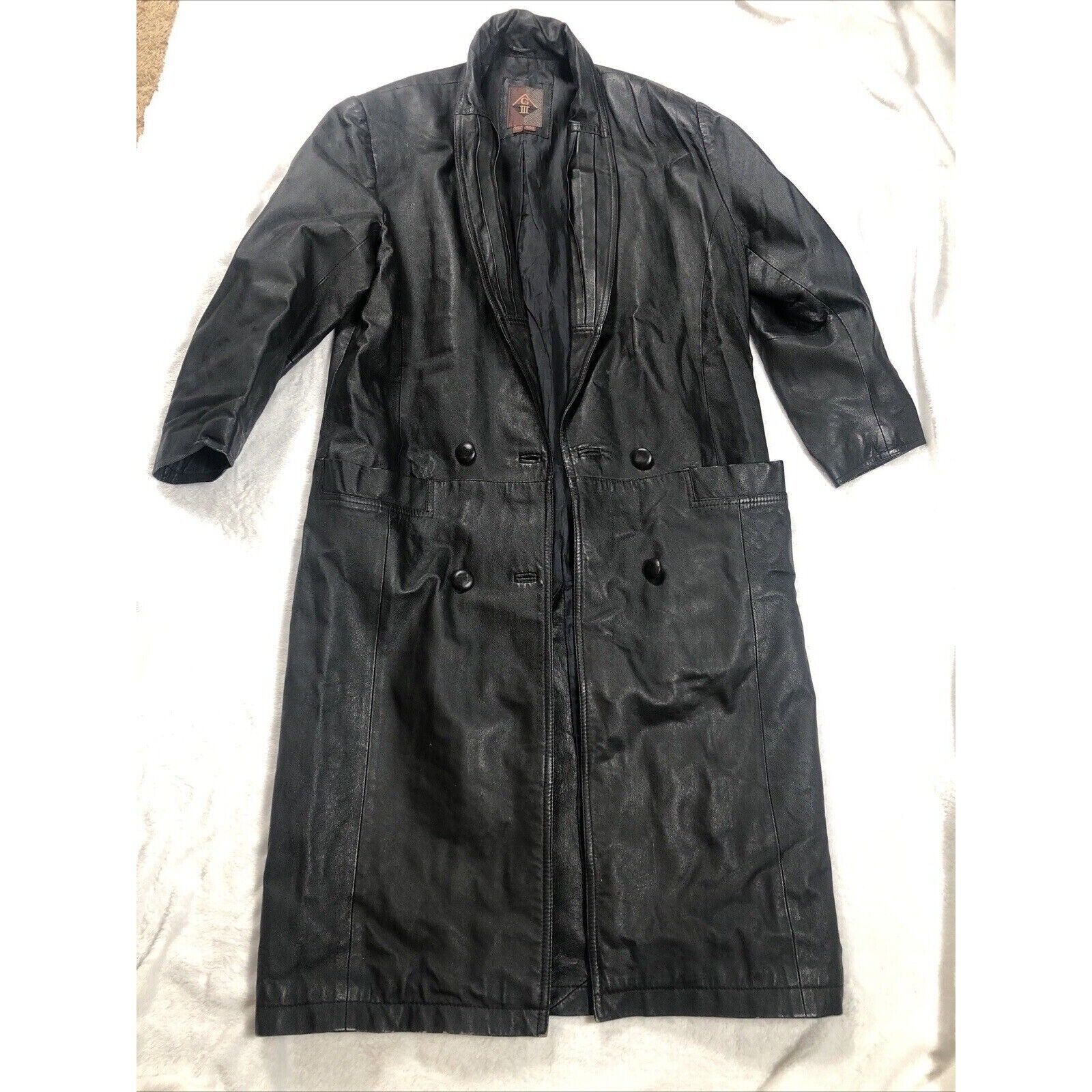 BB Dakota Coat Woman’s Leather Hooded Trench Coat Adult Medium Black