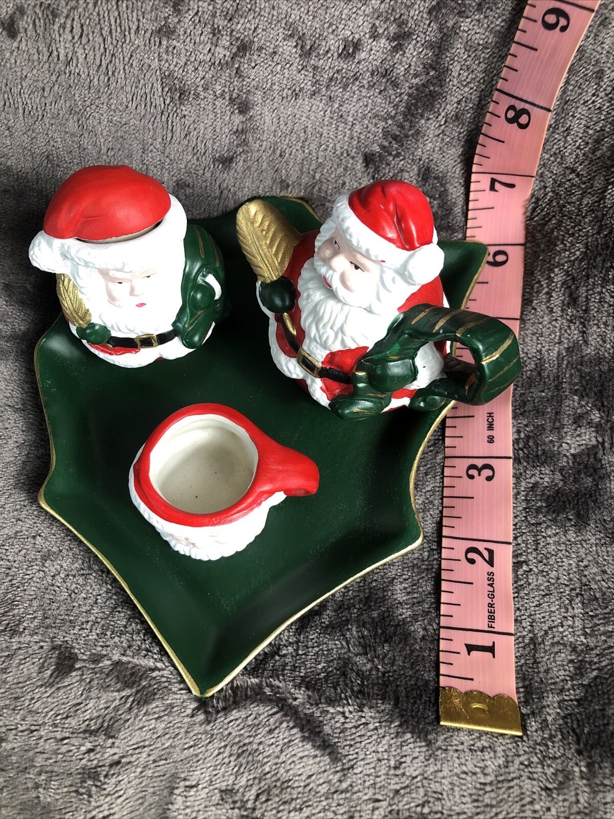 Miniature Tea Set Christmas 7 Piece Set Red Green Christmas