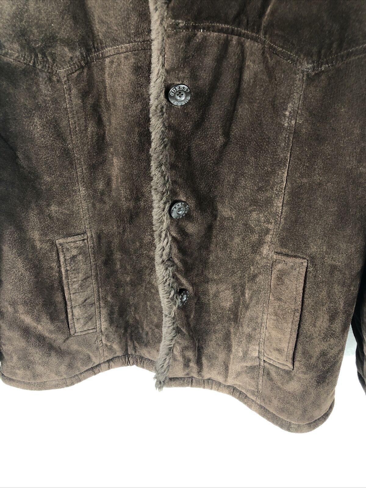 Guess Coat Woman’s Brown Suede Long Sleeve Casual Overcoat Size Adult Large