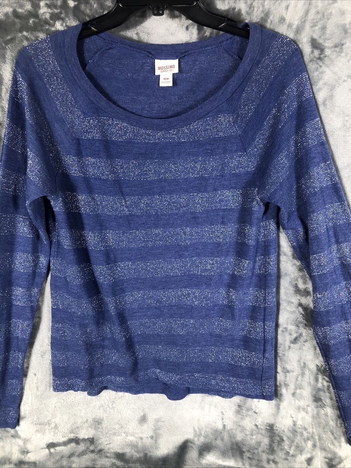 Mossimo Supply Co Long Sleeve Blue Striped Womens Shirt M/M Rayon Blend