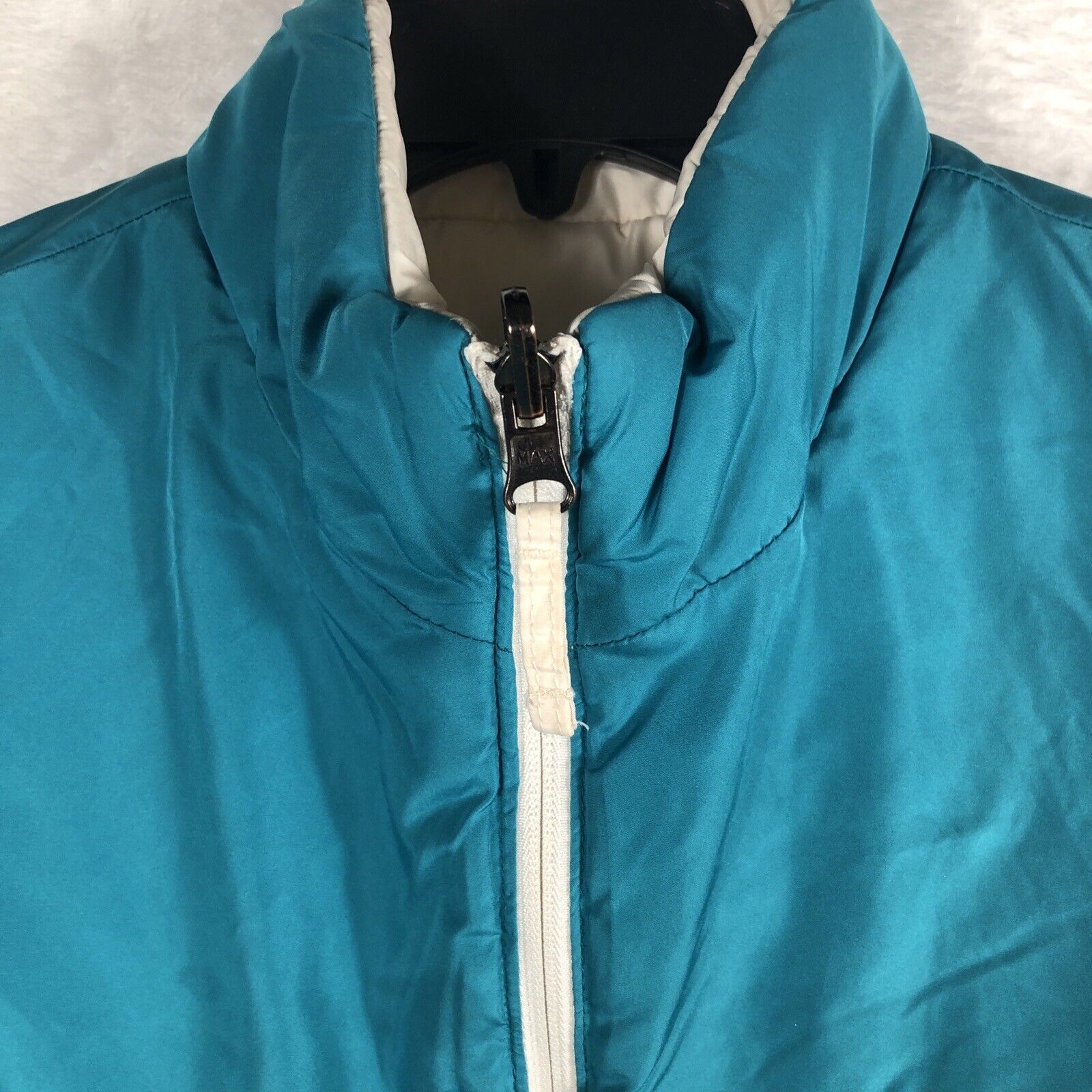 Merona Reversible Puffer Vest Womens Cream Teal Size Large Full Zip Pockets