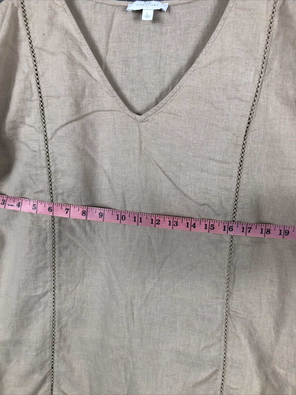 New Directions Woman's Blouse Size Adult Large Stitch Details Beige