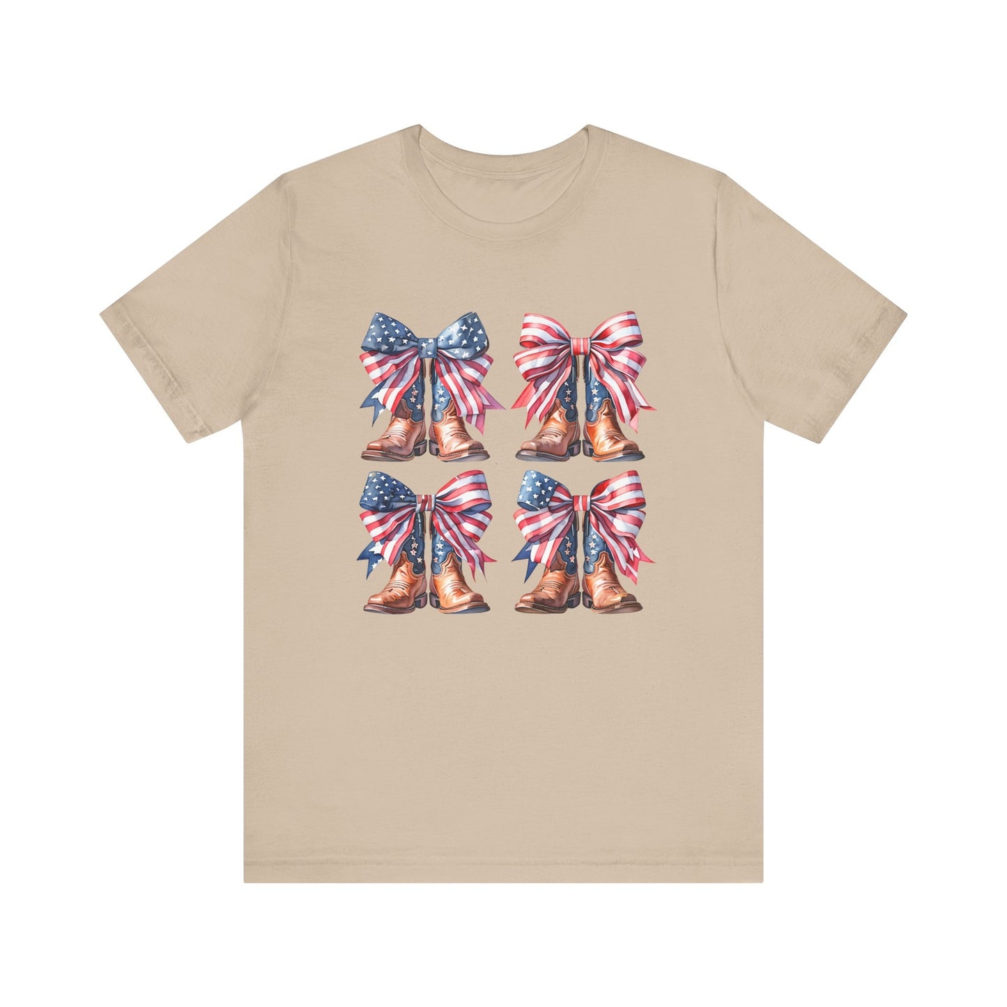Womans T Shirt 4th of July American Flag Cowgirl Coquette Boots Top