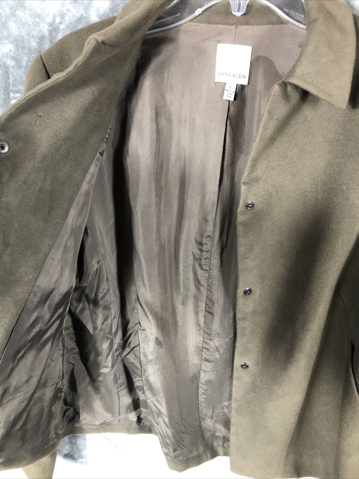 Anne Klein Women’s Jacket Neiman Marcus Suede Olive Green Moto Large Snap Front