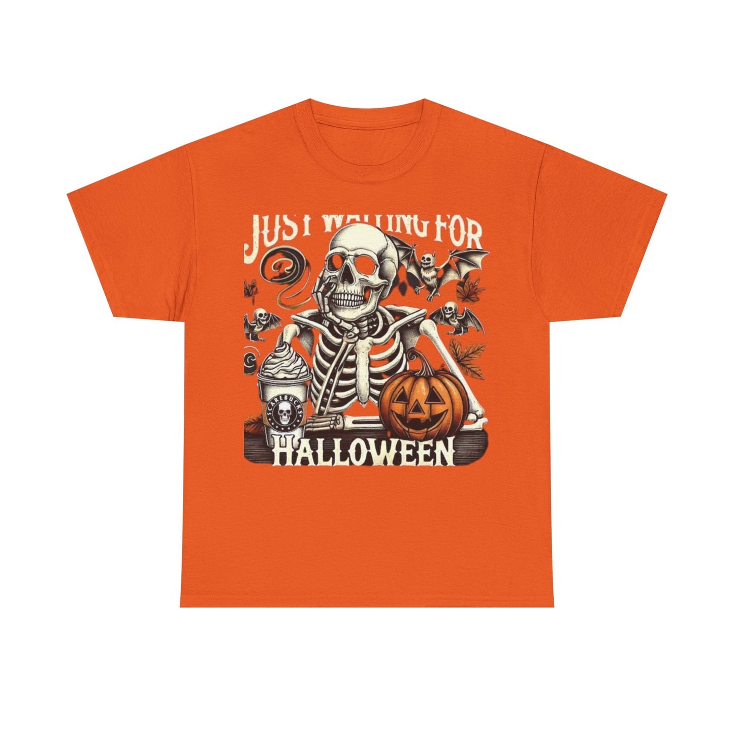 Womans Halloween T Shirt Just Waiting for Halloween Fall Graphic Shirt, Retro