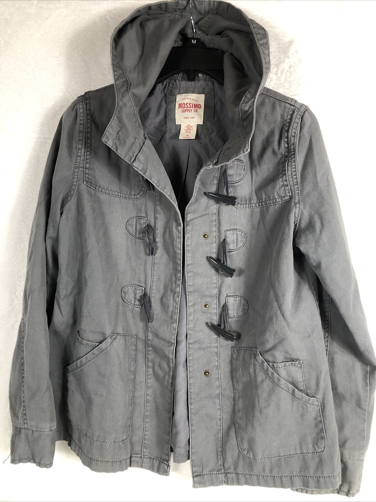 Mossimo Womens Hooded Jacket Gray Coat Adult Medium Jacket With Hood