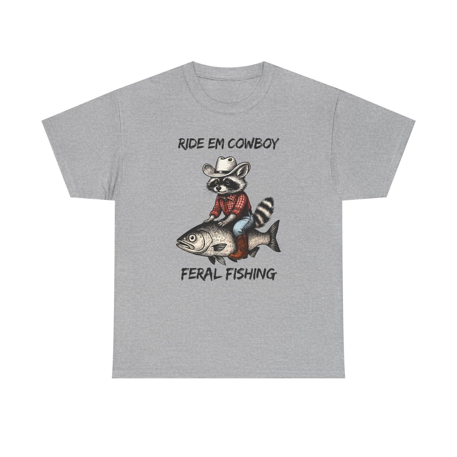 Cowboy Raccoon Riding Fish Tee | Funny Country Animal Shirt | Western Humor