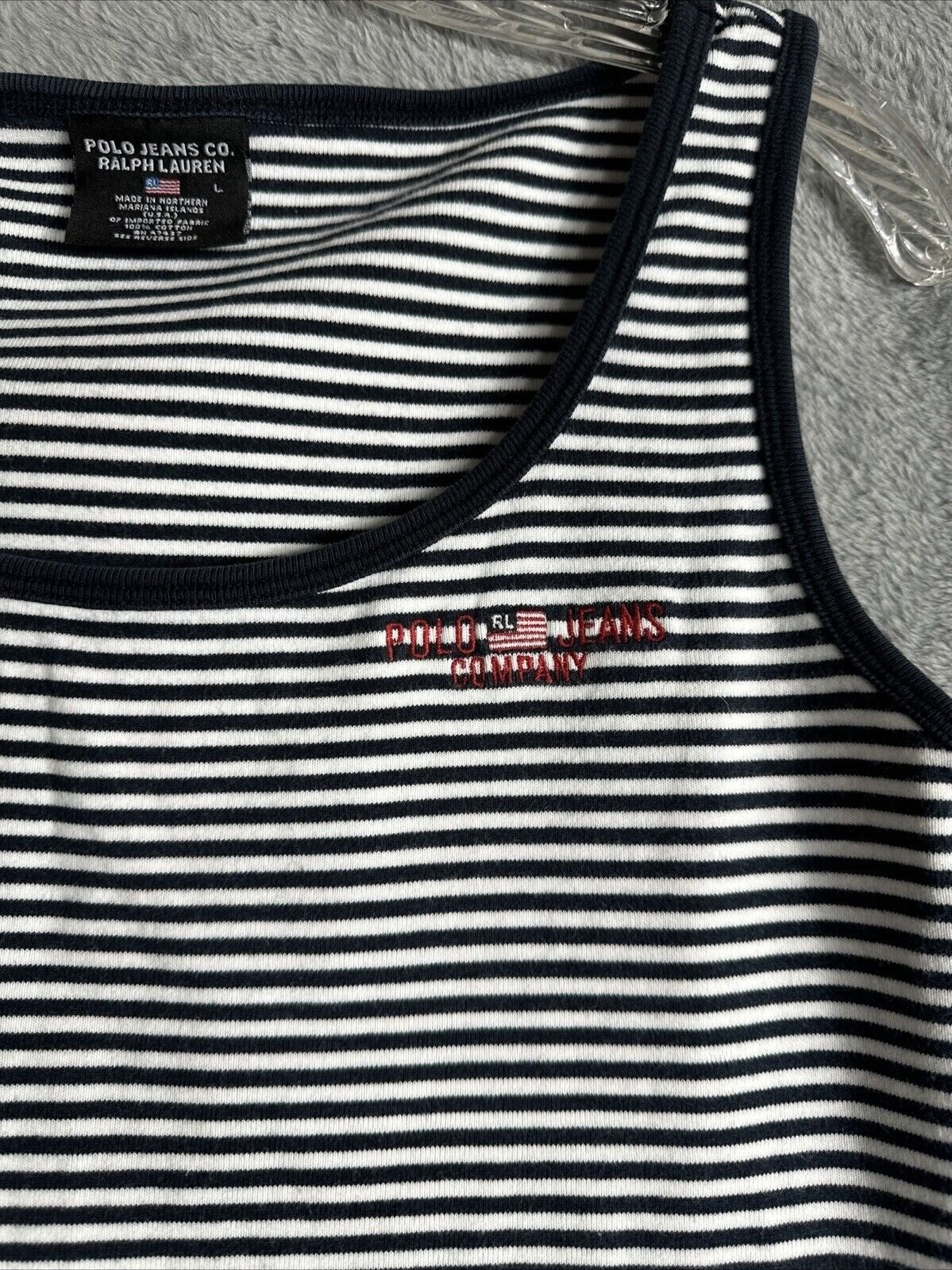 Polo Jeans Co. Woman's Ralph Lauren Black & White Striped Tank Top L 100% Cotton