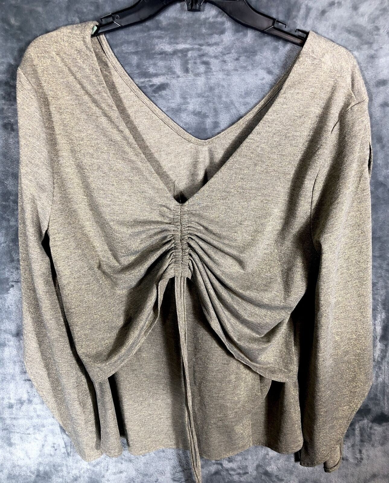 Mia Joy Womens Ruched Metallic Long Sleeve Top
