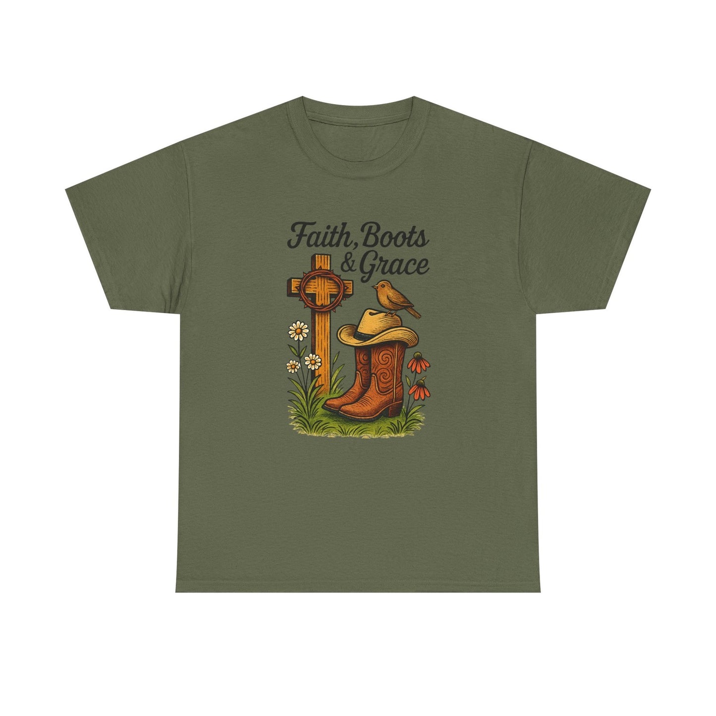 Womans T Shirt Christian Western Faith Boots and Grace Shirt Cowgirl Country Top