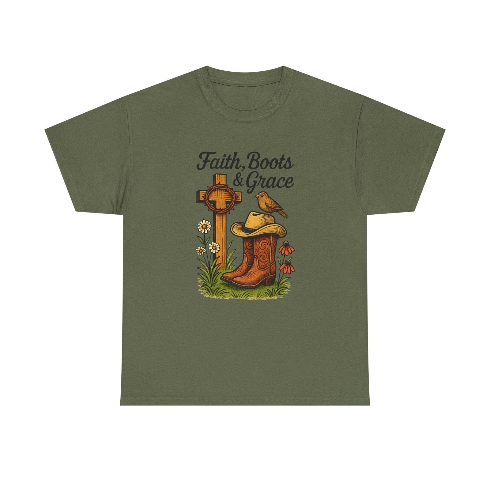Womans T Shirt Christian Western Faith Boots and Grace Shirt Cowgirl Country Top