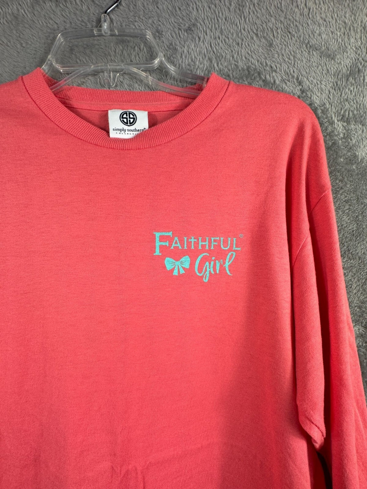 Simply Southern Womens Shirt Faithful Girl Long Sleeve T-Shirt Coral Medium