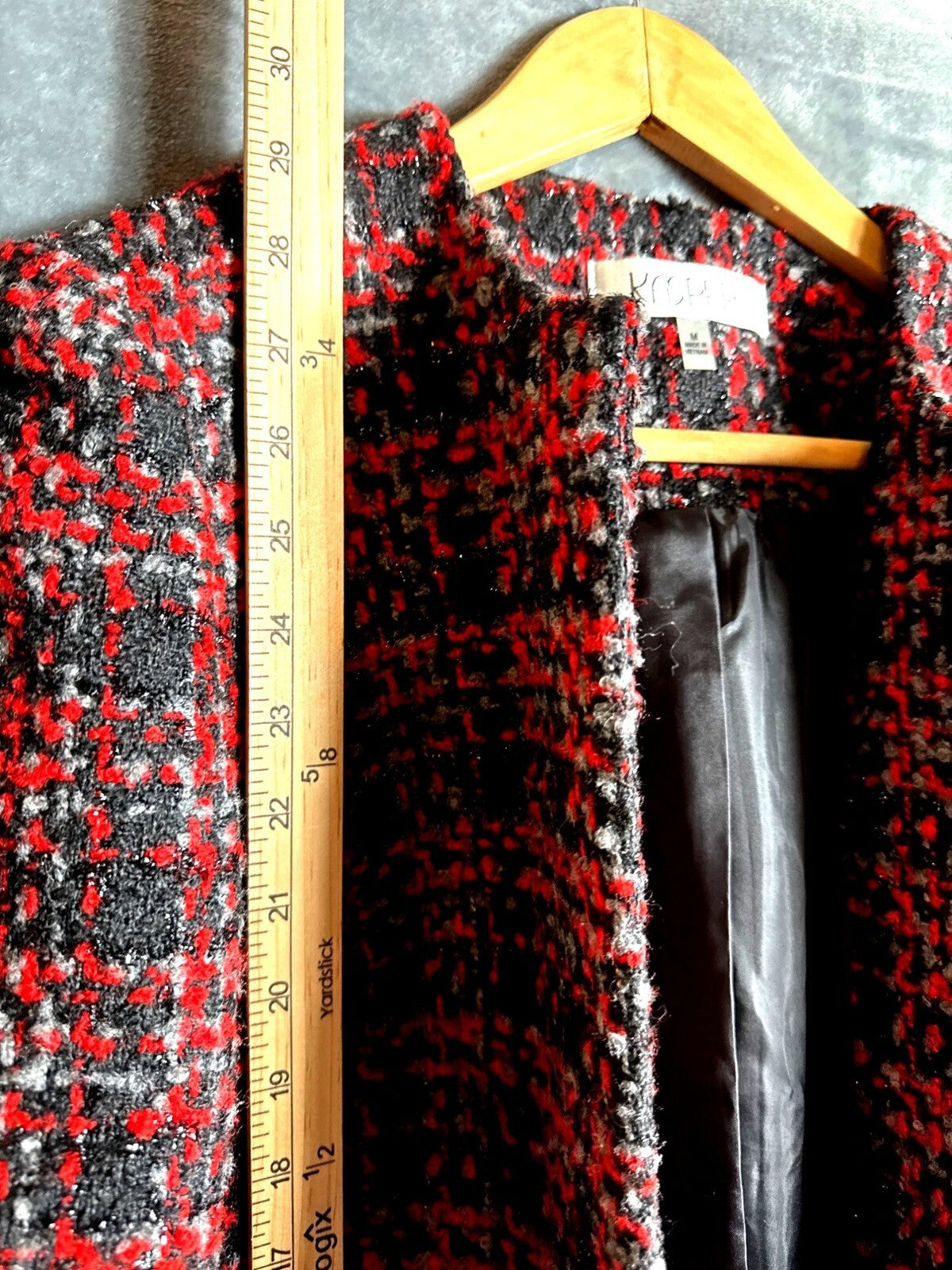 Kasper Womens Medium Tweed Plaid Open Front Blazer Jacket Made In Vietnam