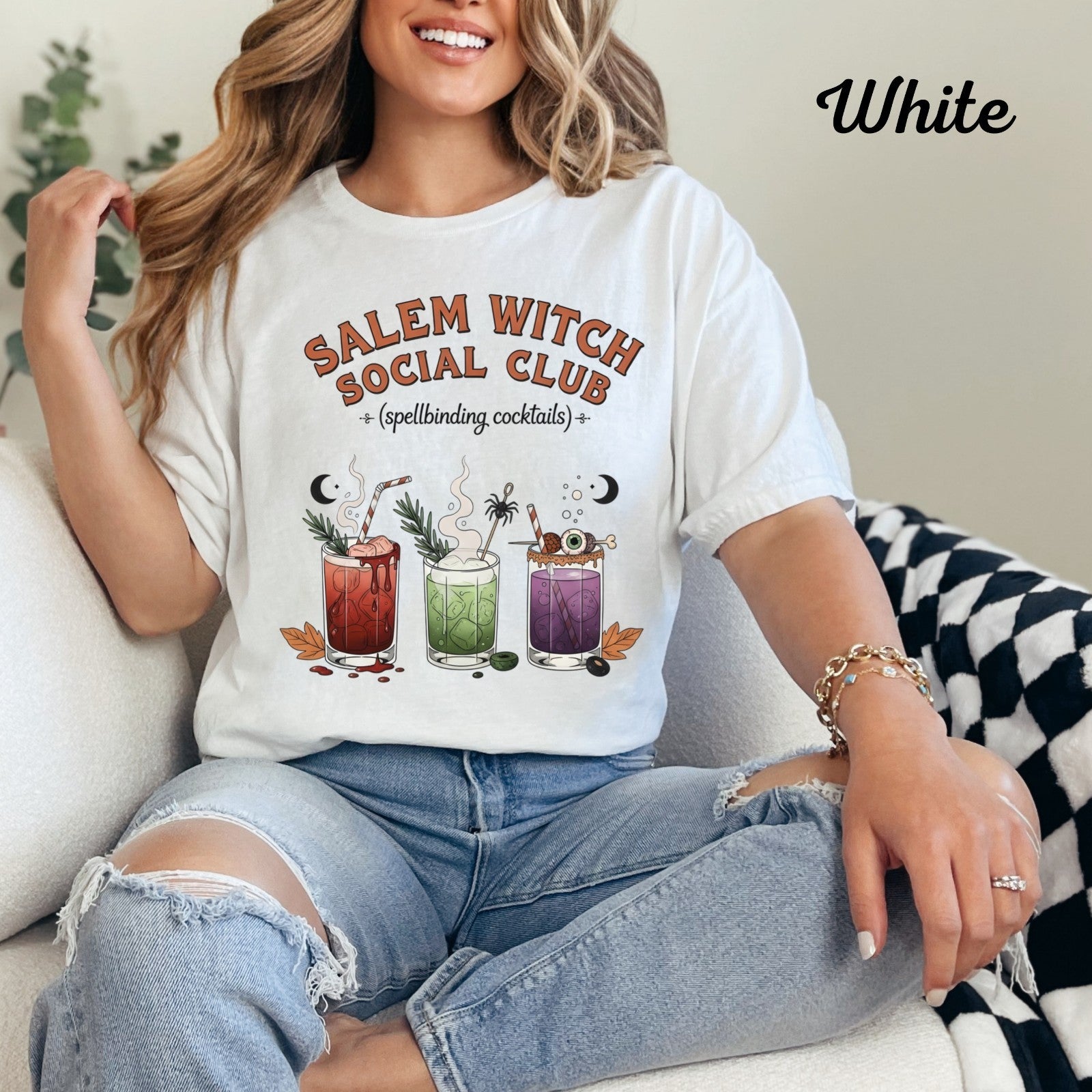 Womans Halloween T Shirt Salem Witch Social Club Top Witchy Fall Spooky Season