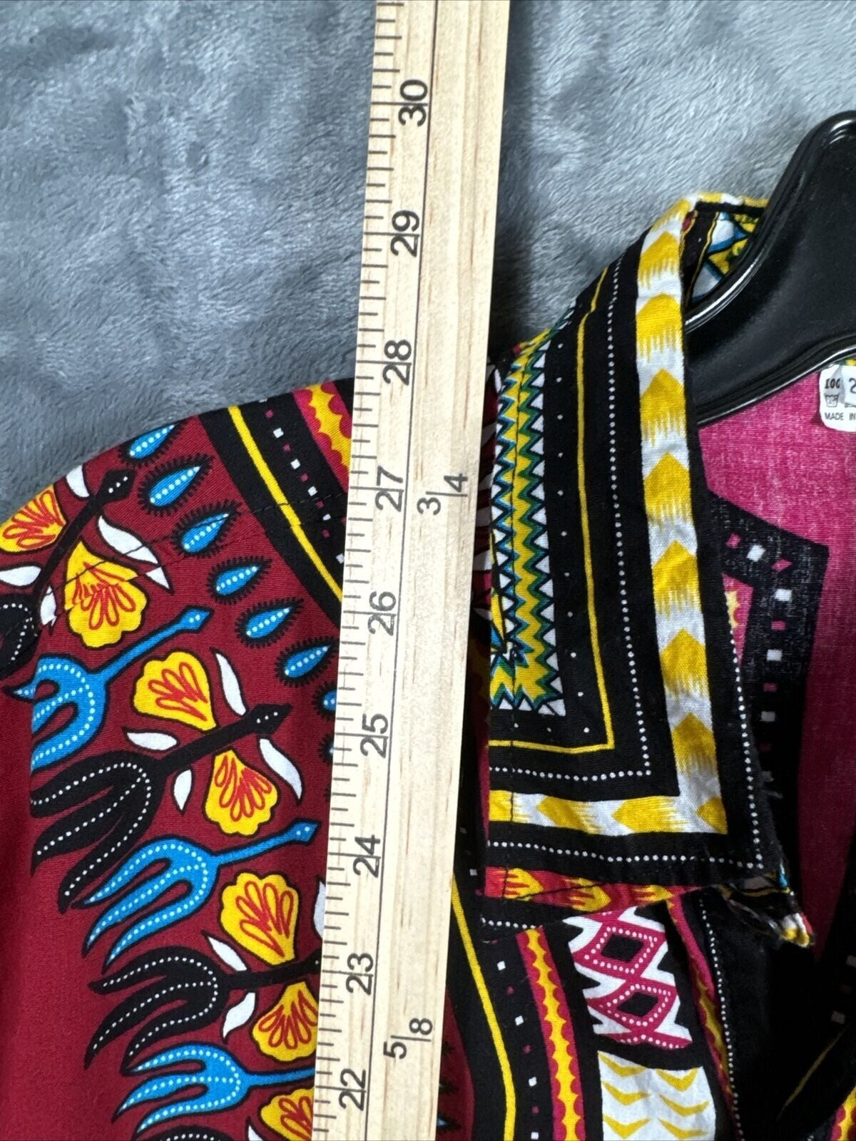 African Fabrics Floral Red Yellow Blue Indigo Stylish Top Blouse Women 2 X-Large