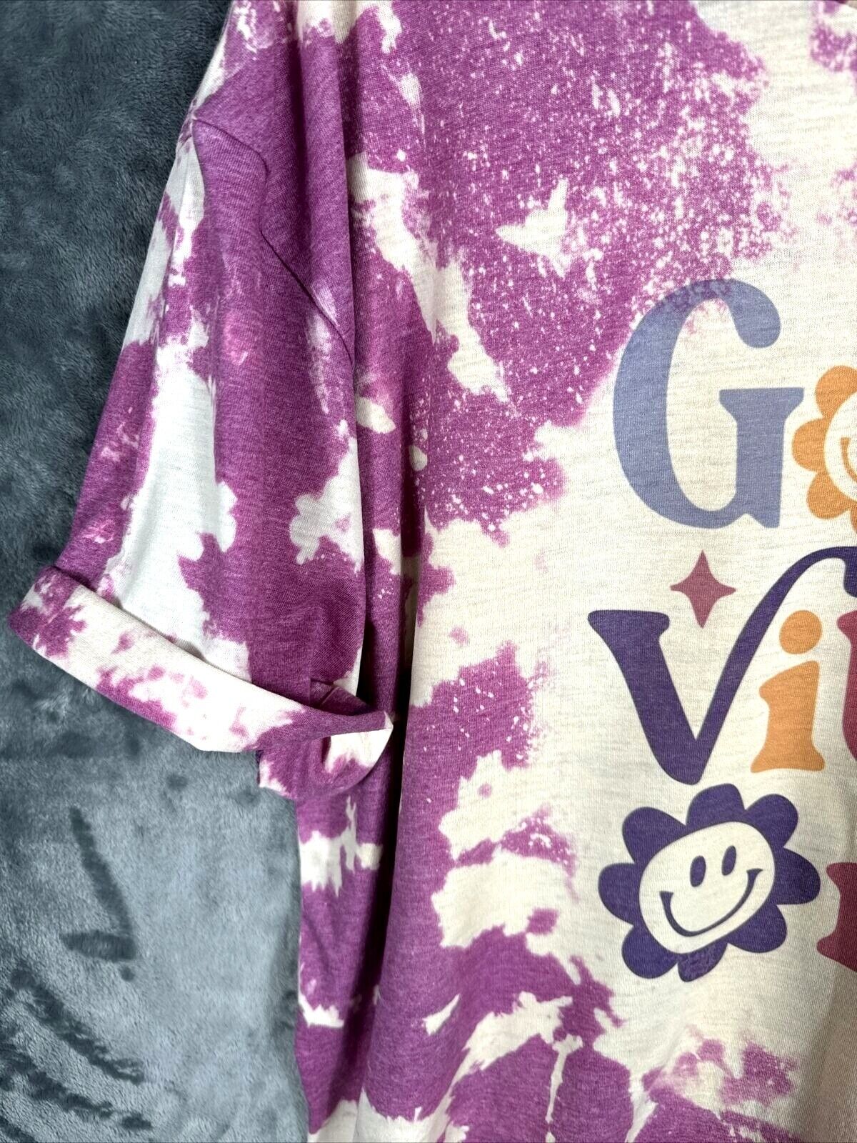 Women’s Shirt Good Vibes Only Tie-Dye Bleached Purple Size Extra Large