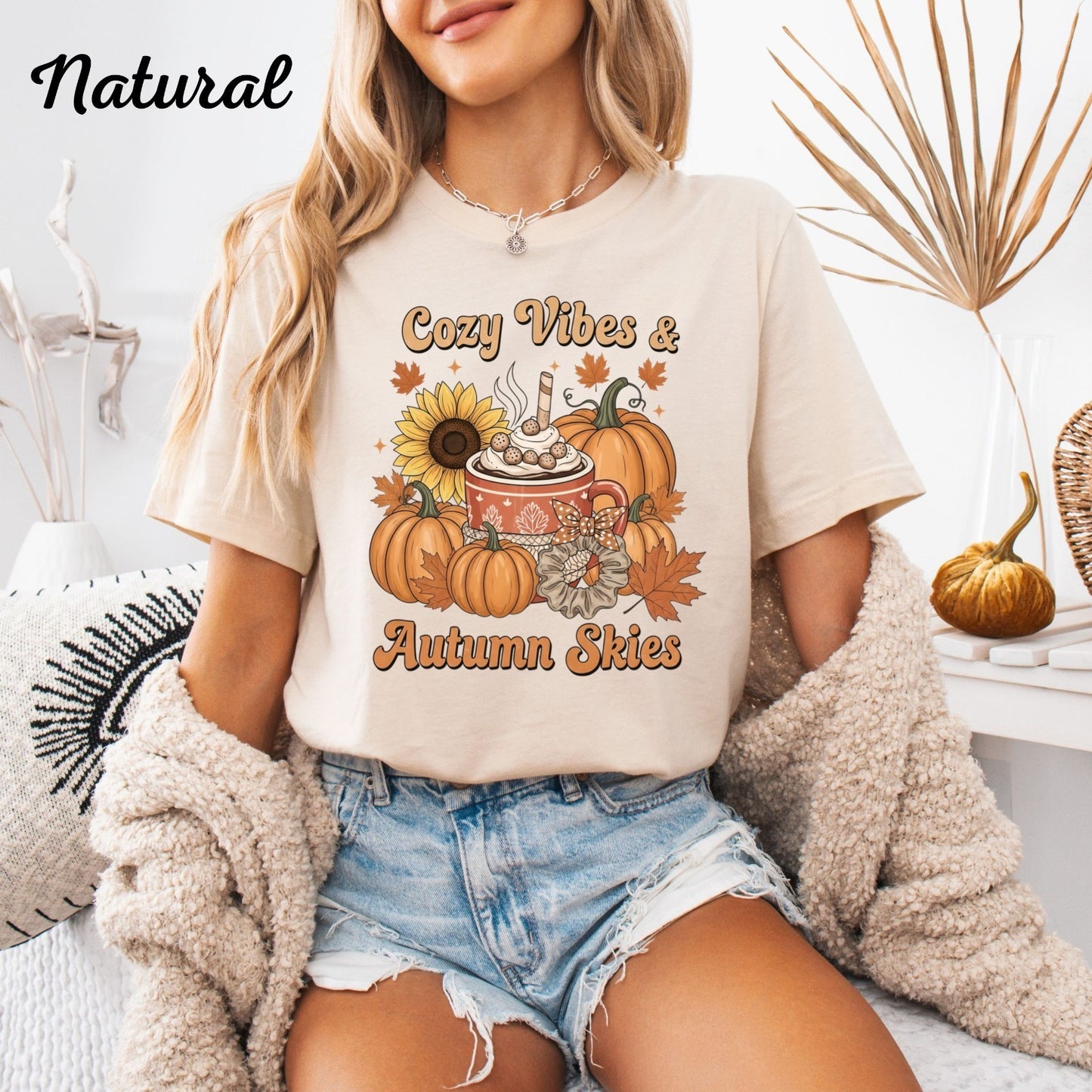 Womens T Shirt Fall Shirt  Cozy Vibes & Autumn Skies Tee  Autumn Top