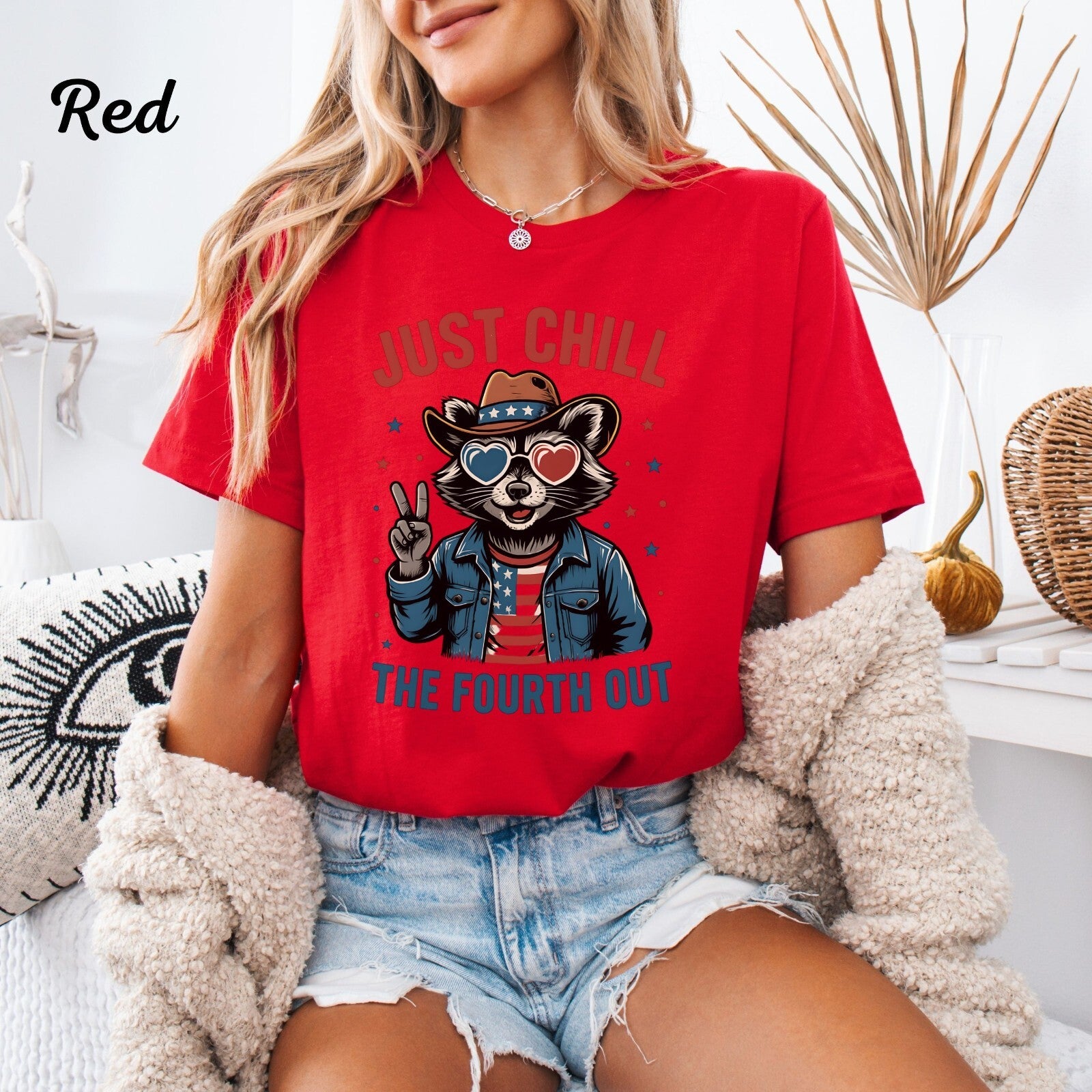 Womans Shirt Just Chill The Fourth Out Funny 4th of July Raccoon Top 4th of July