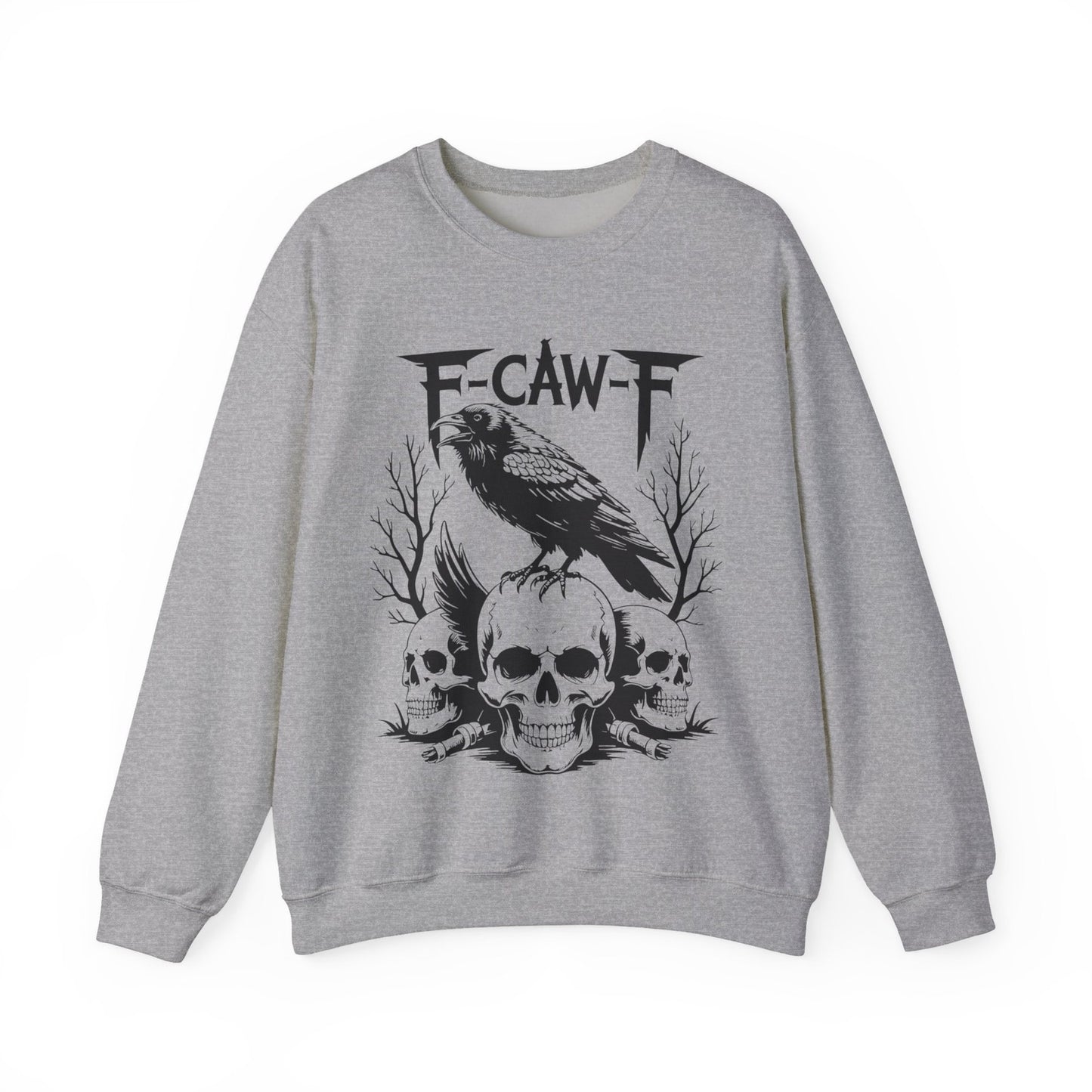 F-CAW-F Raven Skull Sweatshirt Gothic Crow Skull Tee Metal Style Halloween Gift