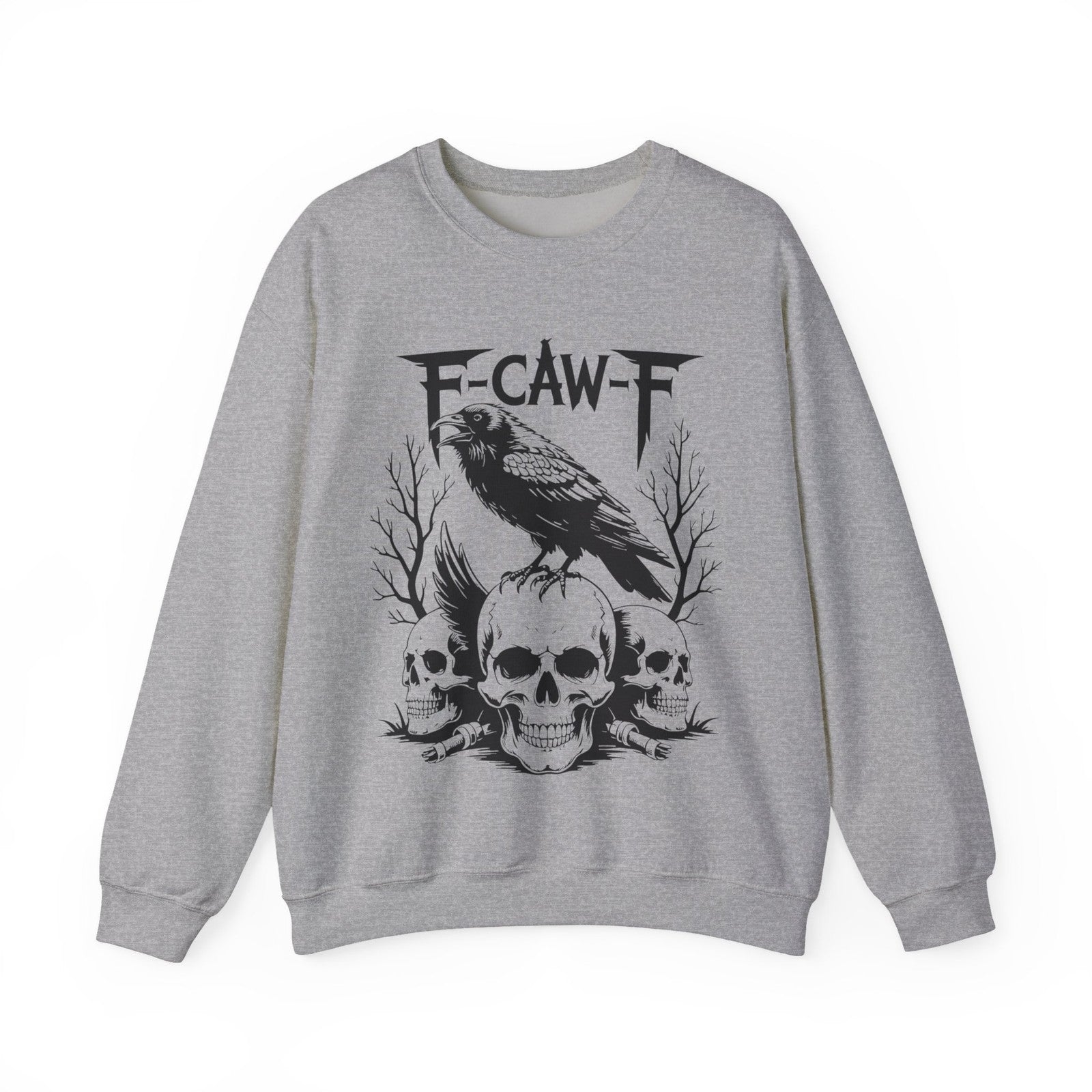 F-CAW-F Raven Skull Sweatshirt Gothic Crow Skull Tee Metal Style Halloween Gift