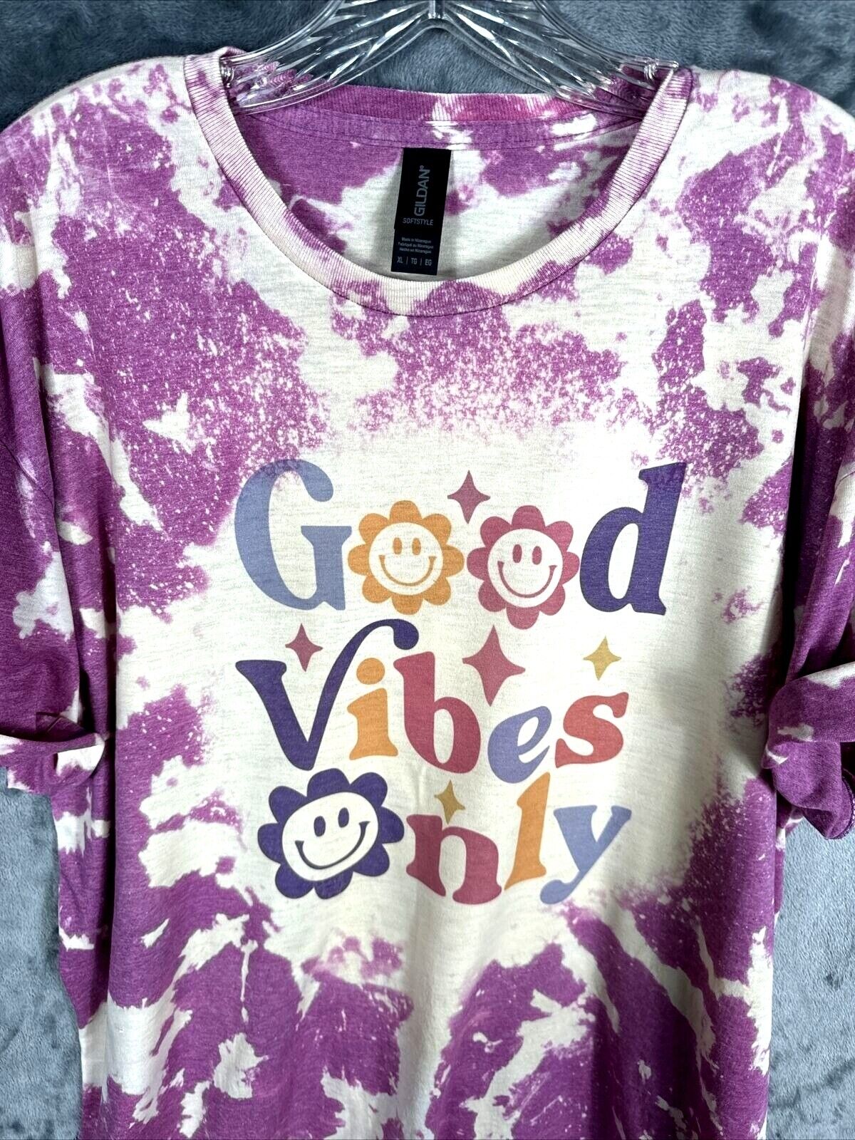 Women’s Shirt Good Vibes Only Tie-Dye Bleached Purple Size Extra Large