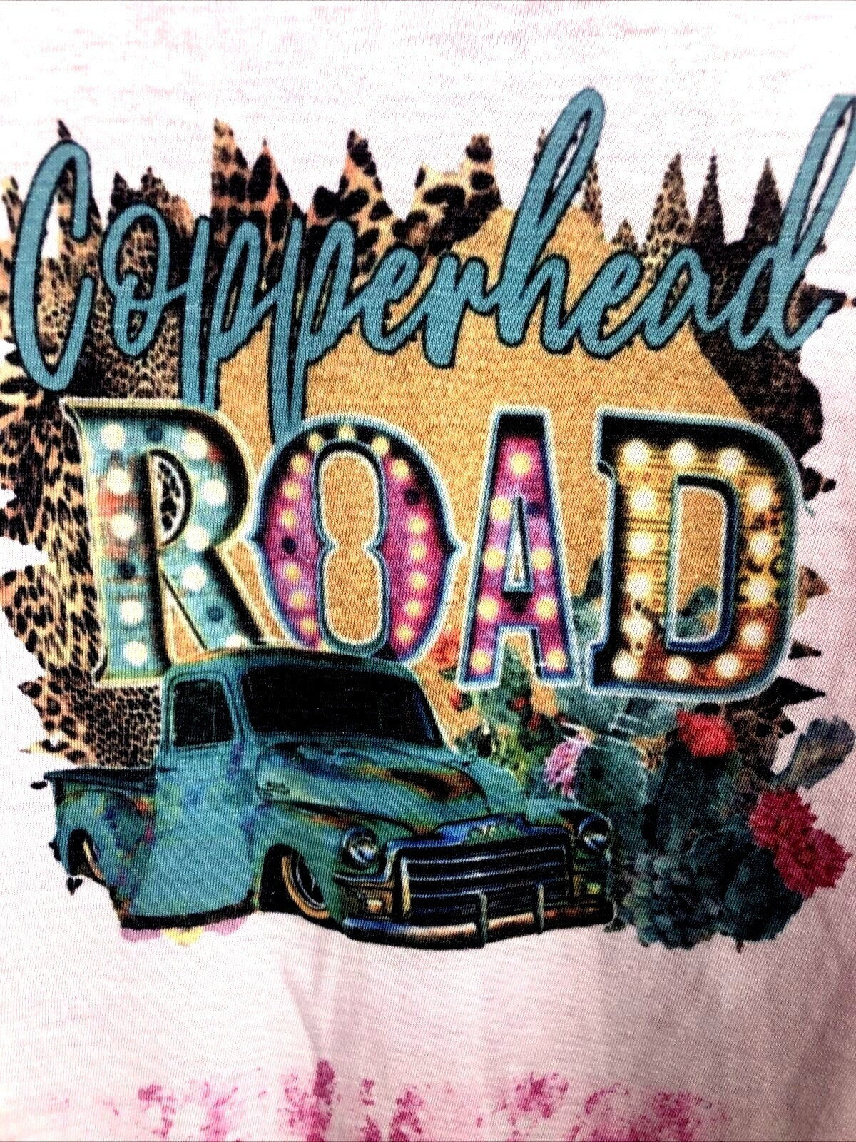 Gildan Womans T Shirt Copperhead Road Pink Tie-Dye Graphic Shirt