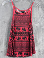 Rue 21 XS Red & Black Elephant Print Sleeveless Tank Top Lightweight 100% Rayon